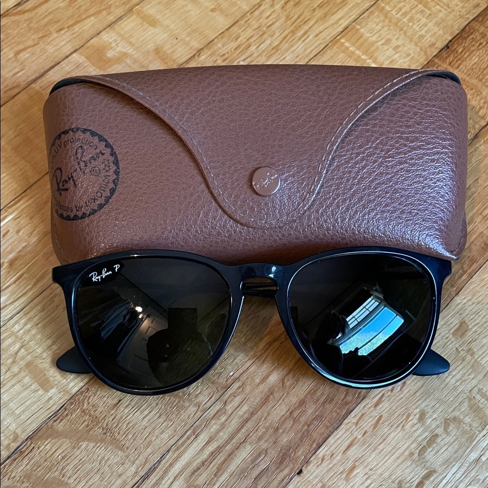 Ray-Ban Black Erika Polarized Sunglasses with Brown Case